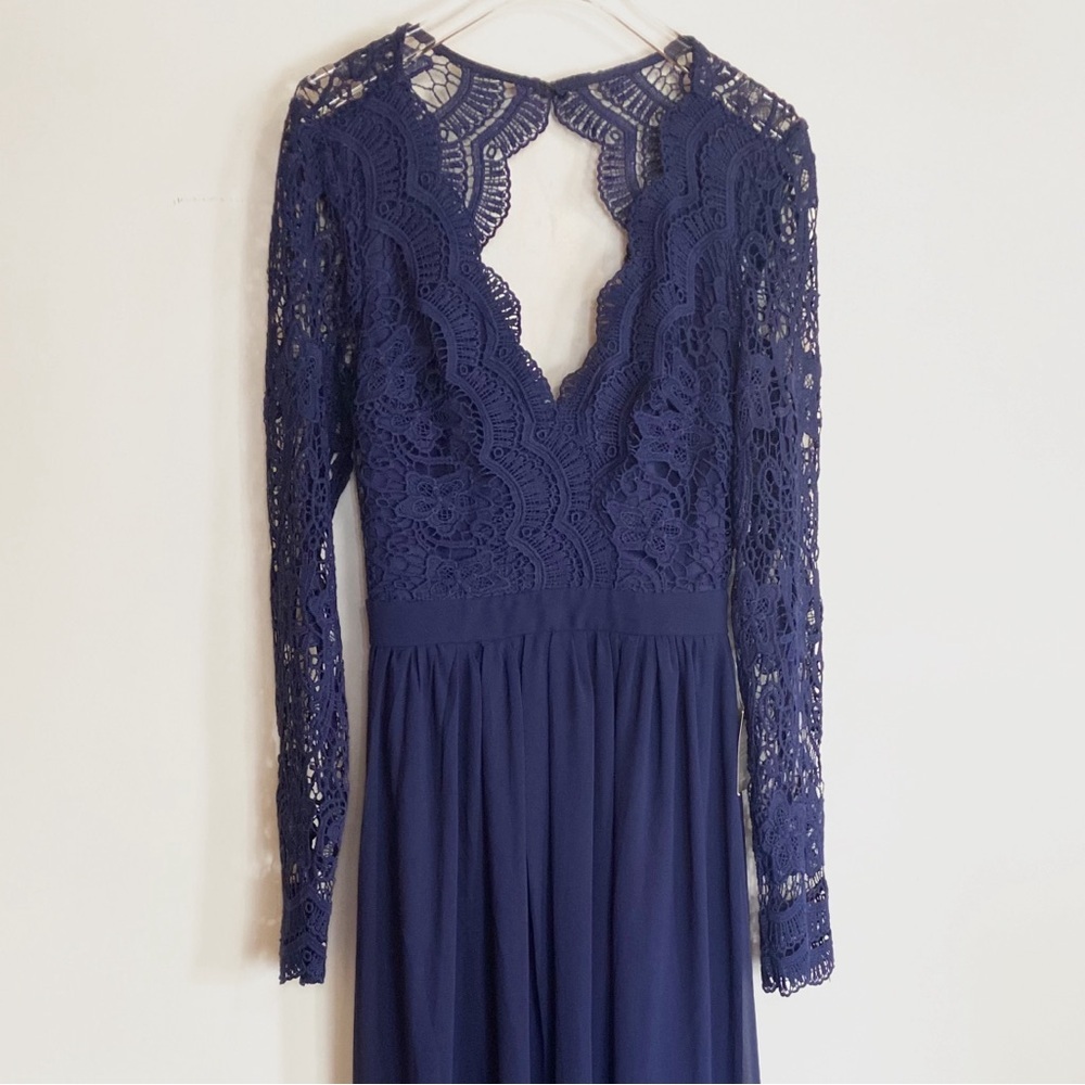 Lulu’s NWT Awaken My Love long full length Dress Navy Blue Womens size M - Picture 6 of 11